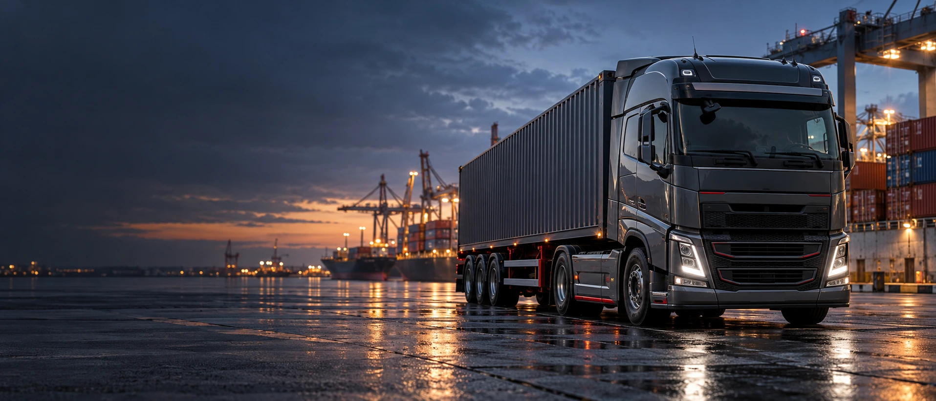 Commercial truck at a container freight terminal